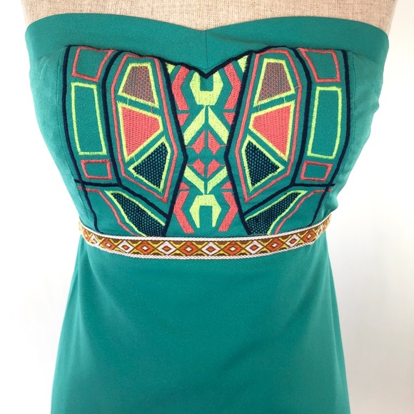 FLYING TOMATO Teal Strapless Aztec Dress #V09 - Picture 4 of 6